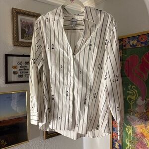 Vintage Cat Striped Button Up Blouse